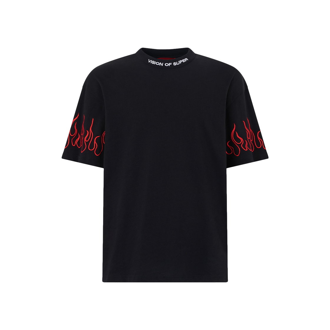 Vision Of Super Black T-Shirt With Red Embroidered Flames 상세 이미지 1