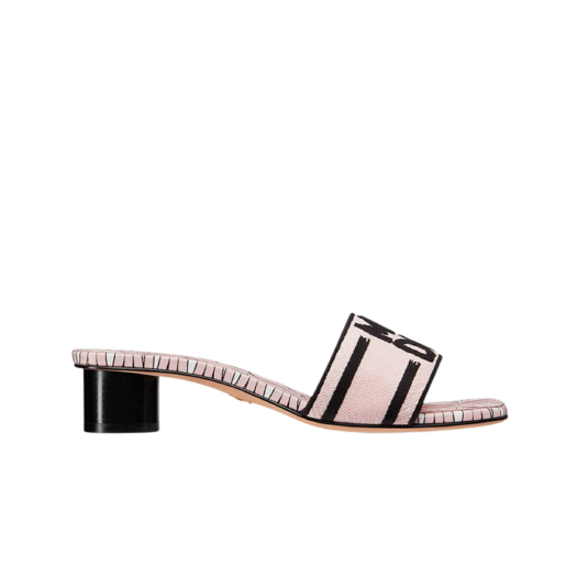 (W) Dior Dway Heeled Slide Embroidered Cotton and Pale Pink Missdior Allover Motif