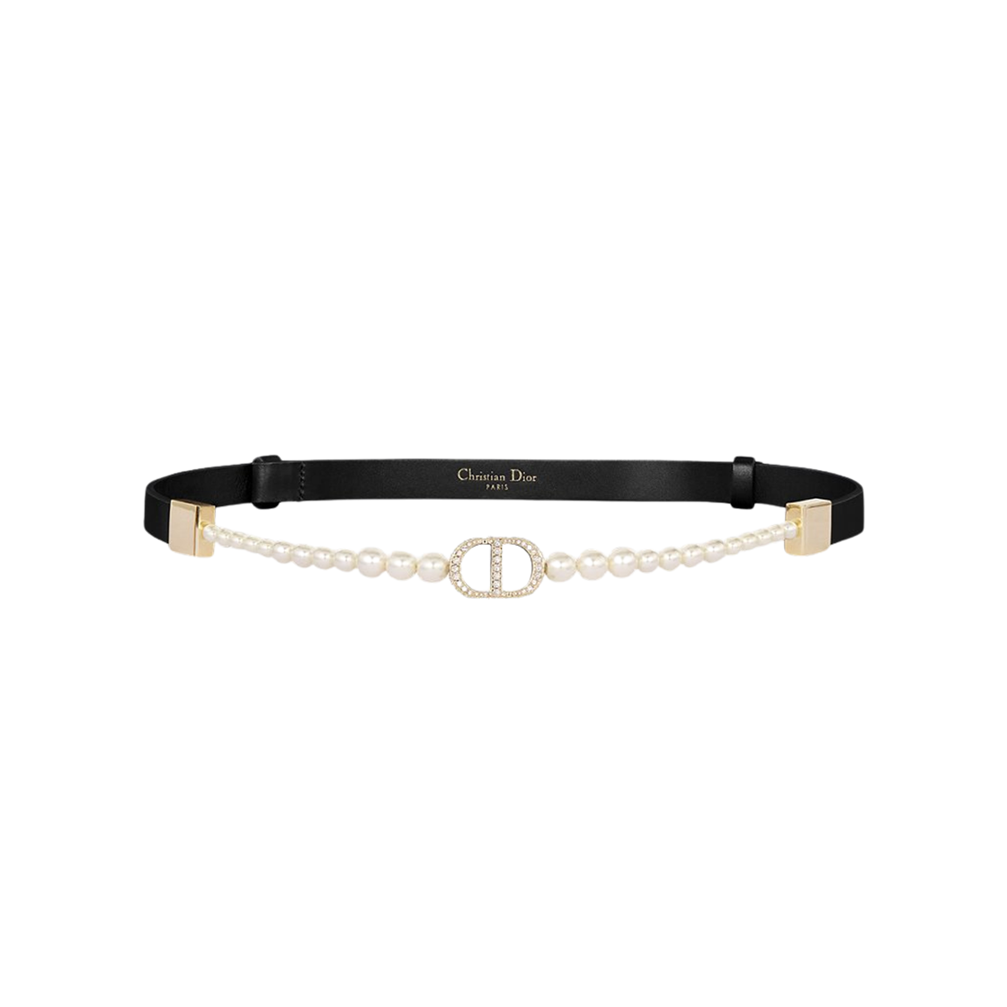 (W) Dior 30 Montaigne 15mm Pearls Belt Black Smooth Calfskin White Resin Pearls and Crystals 상세 이미지 1