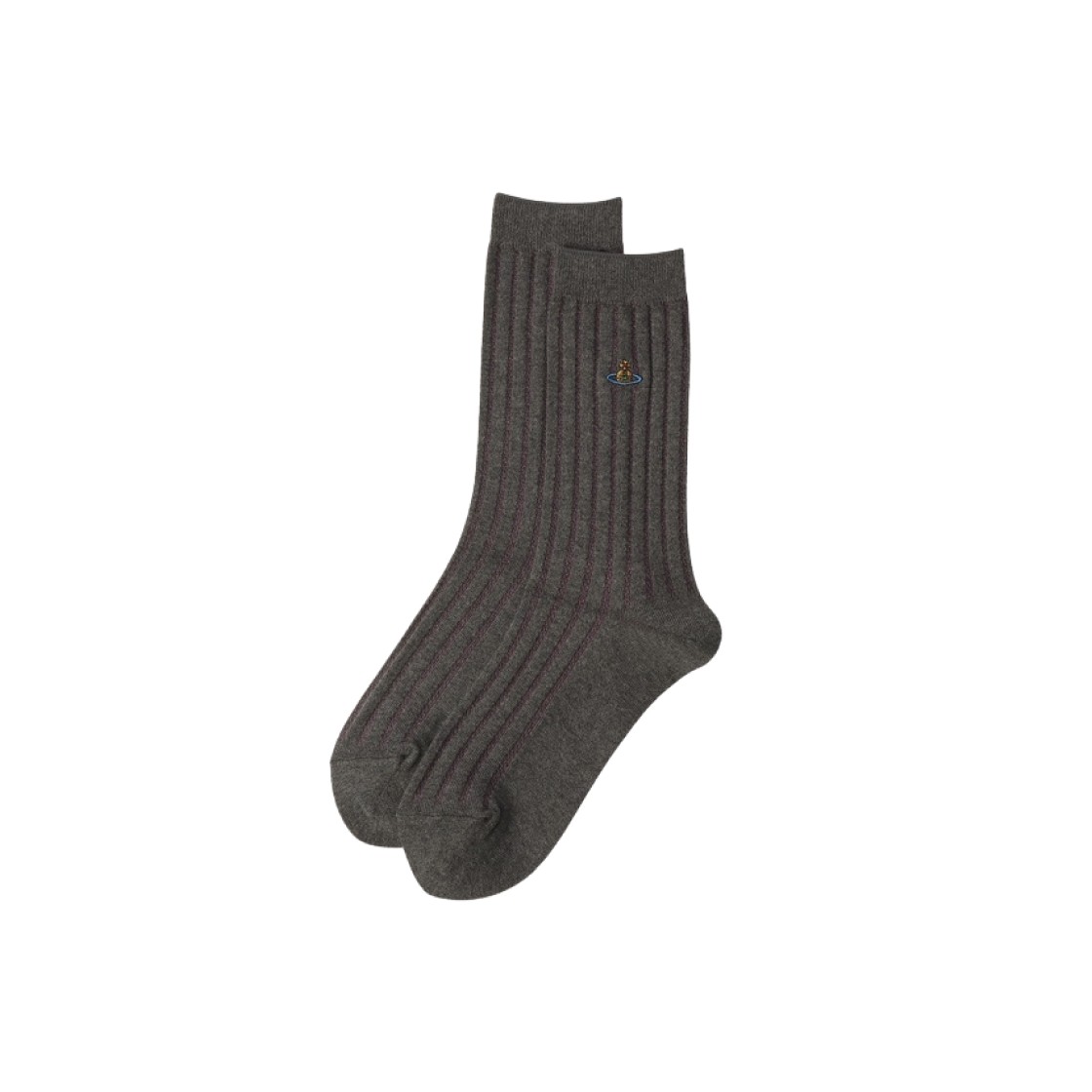 Vivienne Westwood One Point Orb Ribbed Crew Socks Gray 상세 이미지 1