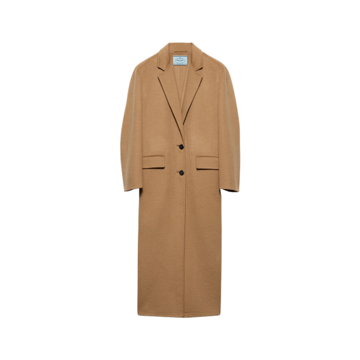 (W) Prada Single-Breasted Cashgora Coat Camel Brown