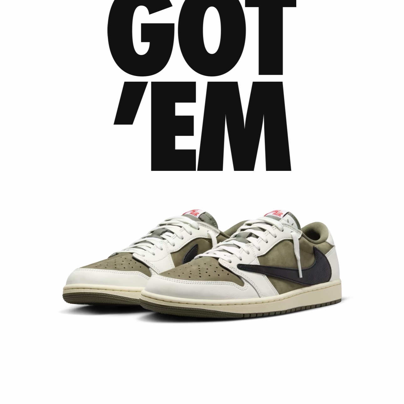 (W) Jordan 1 x Travis Scott Retro Low OG SP Medium Olive, Jordan 1 x Travis Scott Retro Low OG SP Reverse Olive 착용 스타일 - 2