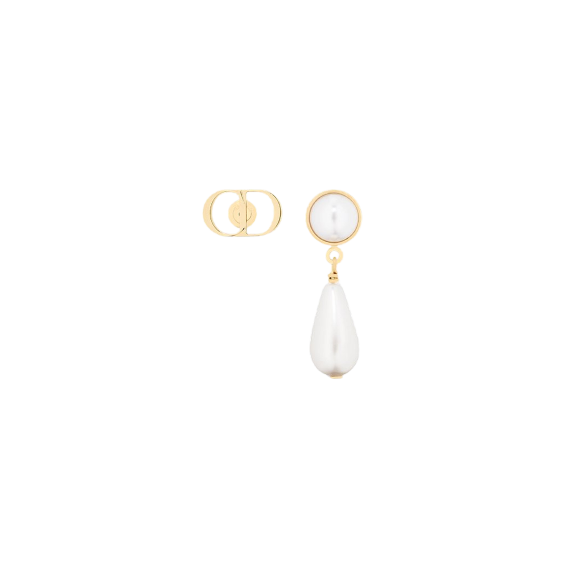 Dior CD Pearls Earrings Gold Finish Brass and White Crystal Pearls 상세 이미지 1