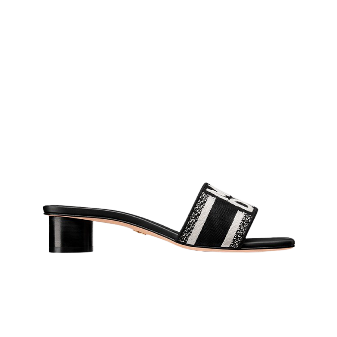 (W) Dior Dway Heeled Slide Black White Embroidered Cotton 상세 이미지 1