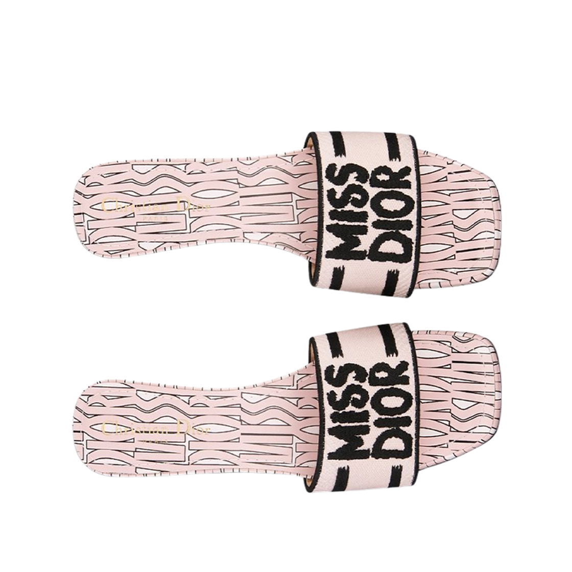 (W) 디올 디웨이 힐 슬라이드 자수 코튼 앤 페일 핑크 미스디올 올 오버 모티프((W) Dior Dway Heeled Slide Embroidered Cotton and Pale Pink Missdior Allover Motif) - 2