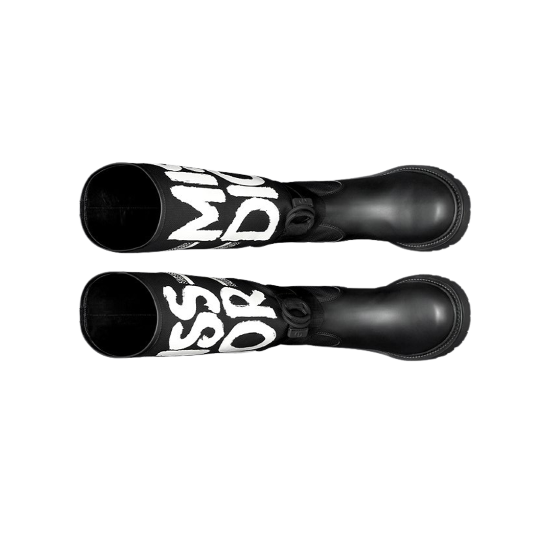 (W) 디올 D-메이저 부츠 블랙 테크니컬 패브릭 화이트 미스 디올 그래피티 프린트 앤 블랙 카프스킨((W) Dior D-Major Boot Black Technical Fabric with White Miss Dior Graffiti Print and Black Calfskin) - 2