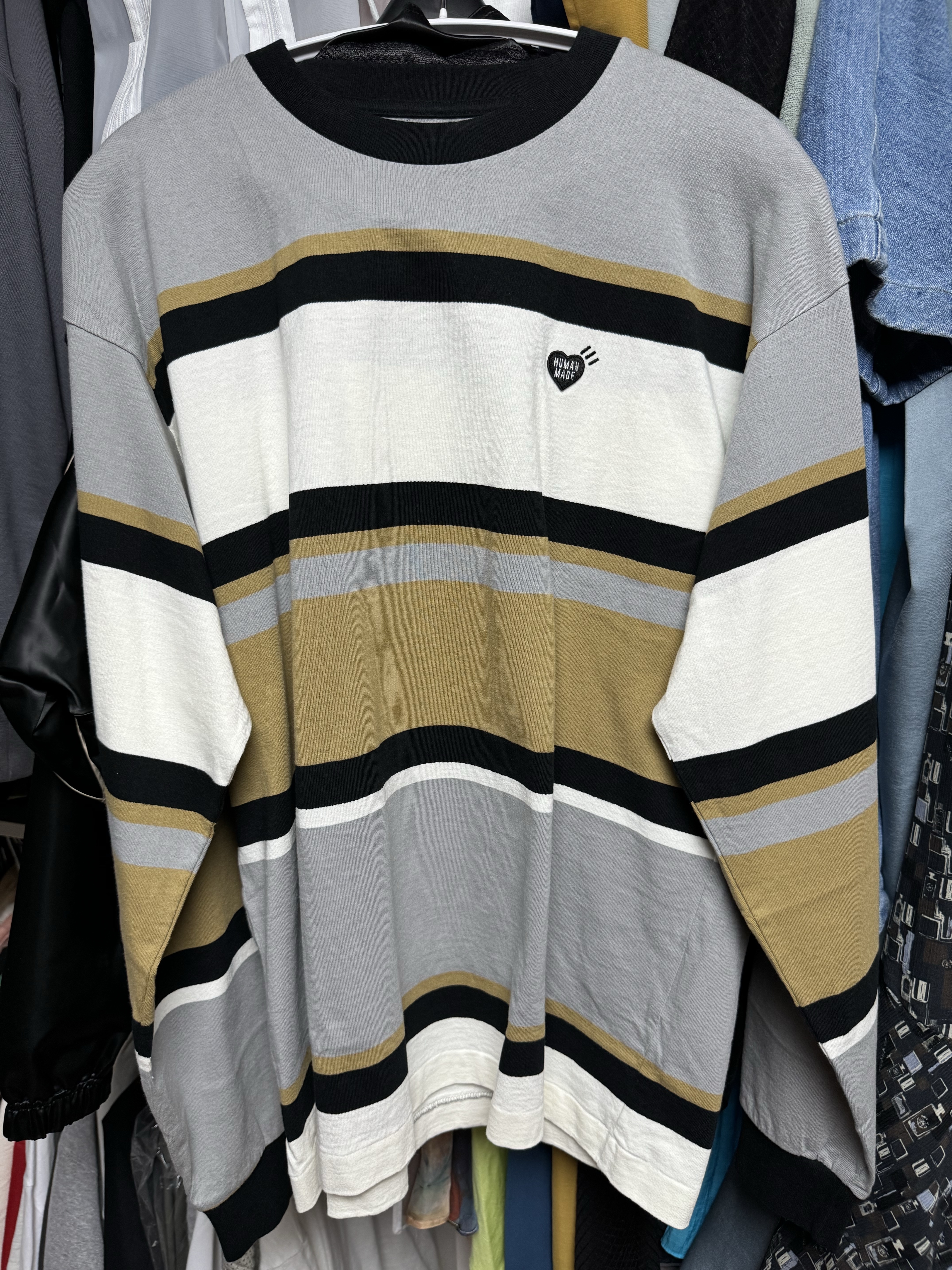 Human Made Border L/S T-Shirt Brown 착용 스타일