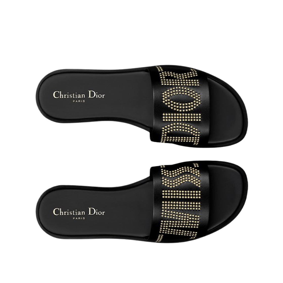 (W) 디올 디웨이 슬라이드 블랙 카프스킨 앤 골드 피니쉬 스터드((W) Dior Dway Slide Black Calfskin and Gold Finish Studs) - 2