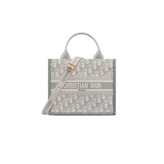 Dior Small Book Tote Gray Dior Oblique Embroidery and Calfskin