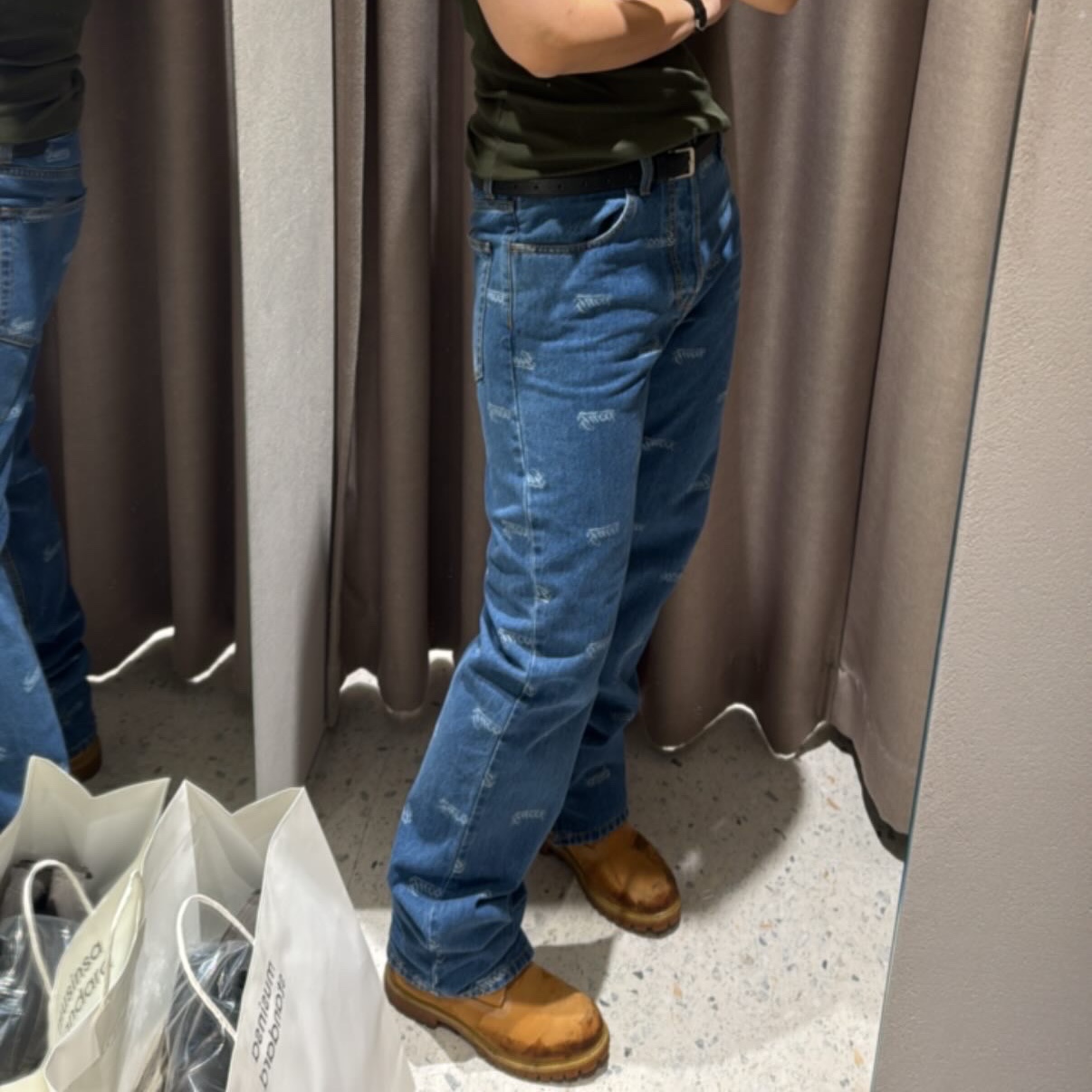 Timberland Premium 6 inch Waterproof Boot Wheat Nubuck - Wide, (W) Gucci Washed Denim Pant Blue 착용 스타일 - 1