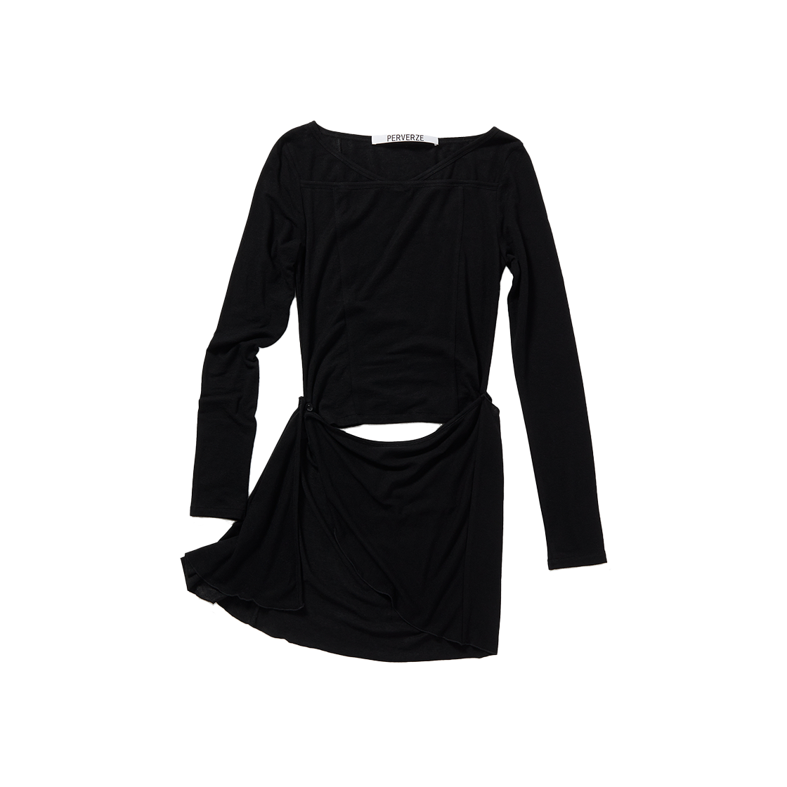 퍼버즈 우먼 웨이스트 랩 롱 티 블랙 - 24FW(Perverze Women Waist Wrap Long Tee Black - 24FW)