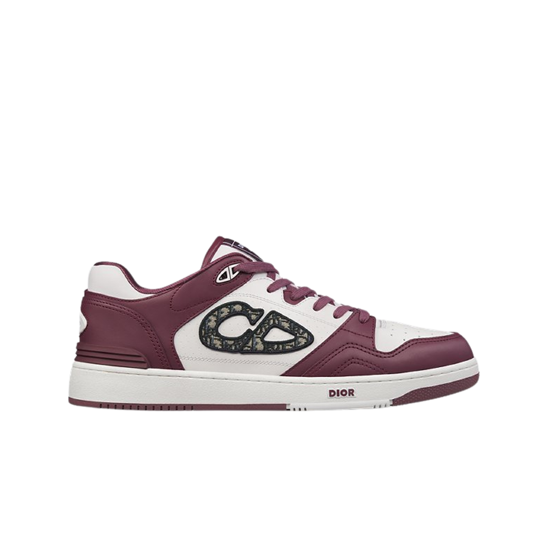 3SN318ZXU-H315 Dior B57 Low-Top Sneaker Burgundy White Smooth Calfskin with Beige and Black Dior Oblique Jacquard