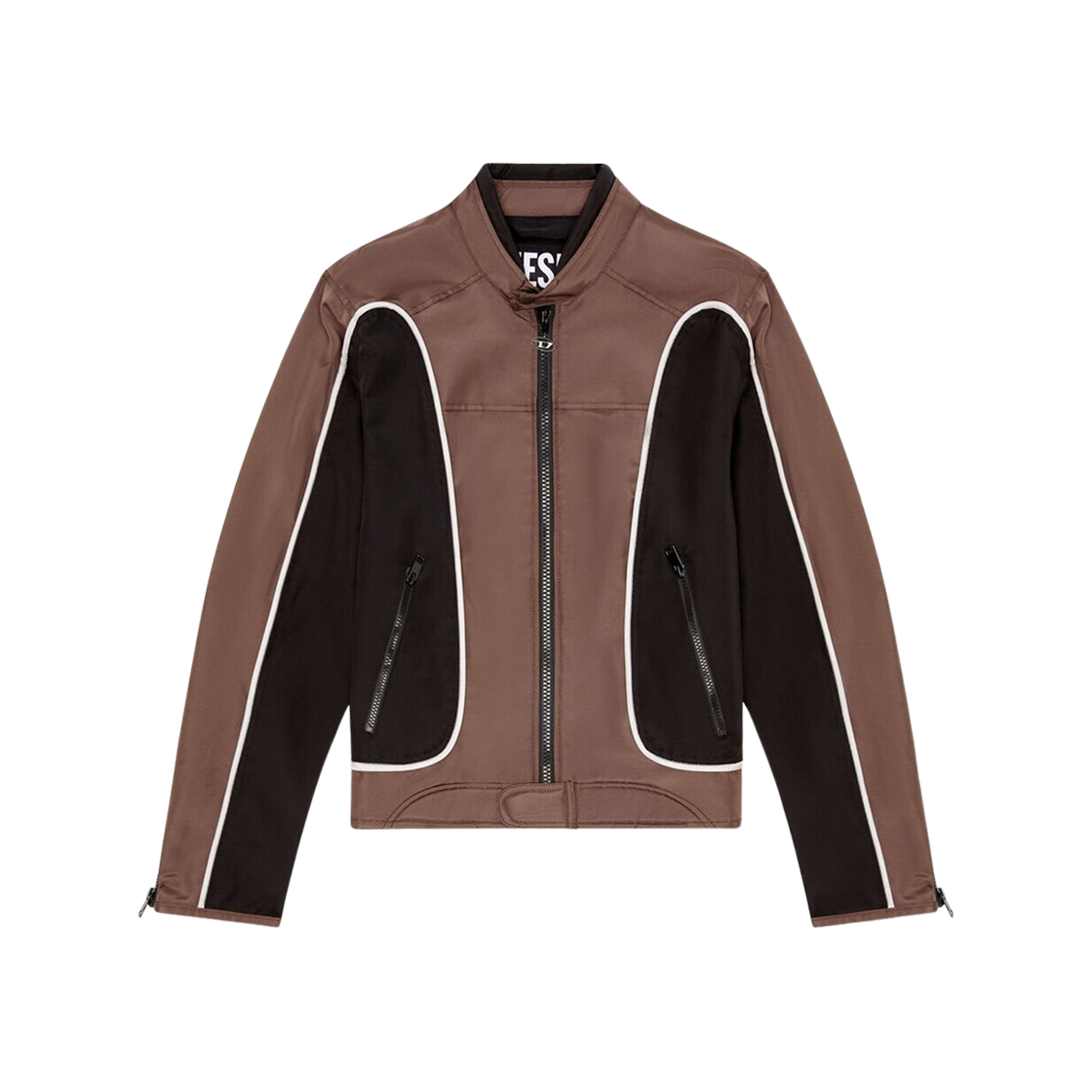 Diesel J-Blink Biker Jacket in Colour-Block Nylon Black Brown 상세 이미지 1