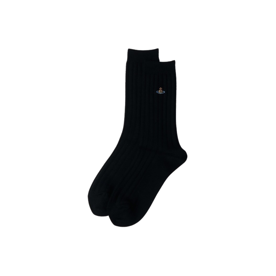 Vivienne Westwood One Point Orb Ribbed Crew Socks Black 상세 이미지 1