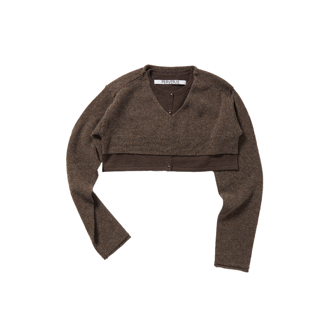 퍼버즈 우먼 트윈 레이어드 니트 스웨터 브라운 - 24FW(Perverze Women Twin Layered Knit Sweater Brown - 24FW)