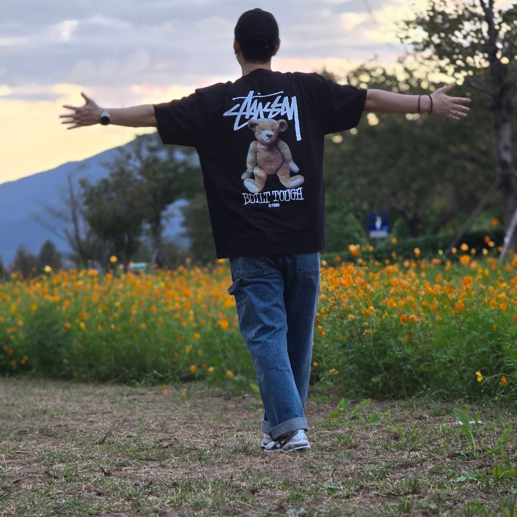 Stussy Built Tough T-Shirt Black, Asics Gel-Kayano 14 Cream Black 착용 스타일
