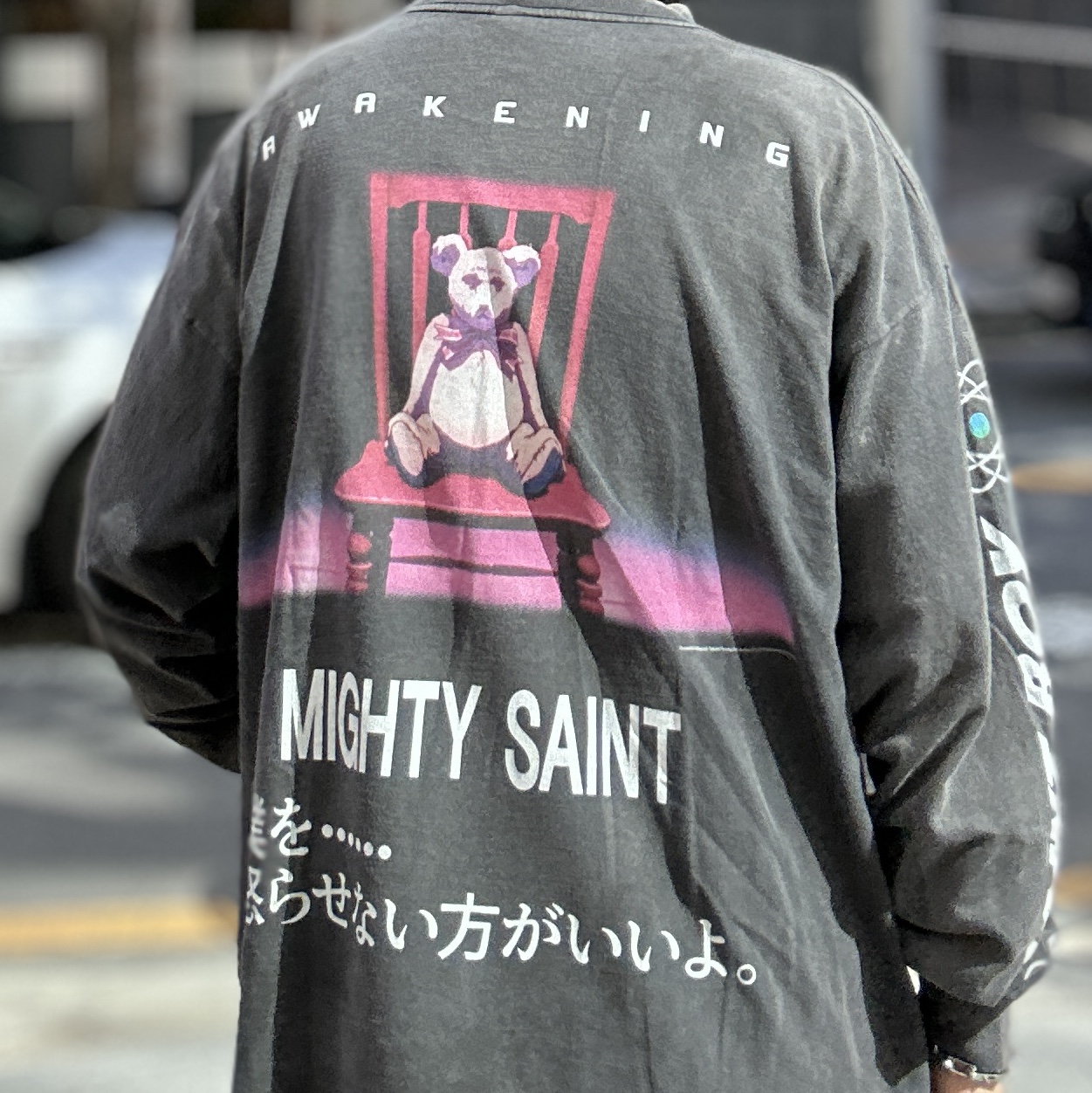 Saint Mxxxxxx x Pluto L/S T-Shirt Black, Kapital 14 oz. Denim Bone Print Book Bag Black 착용 스타일 - 3
