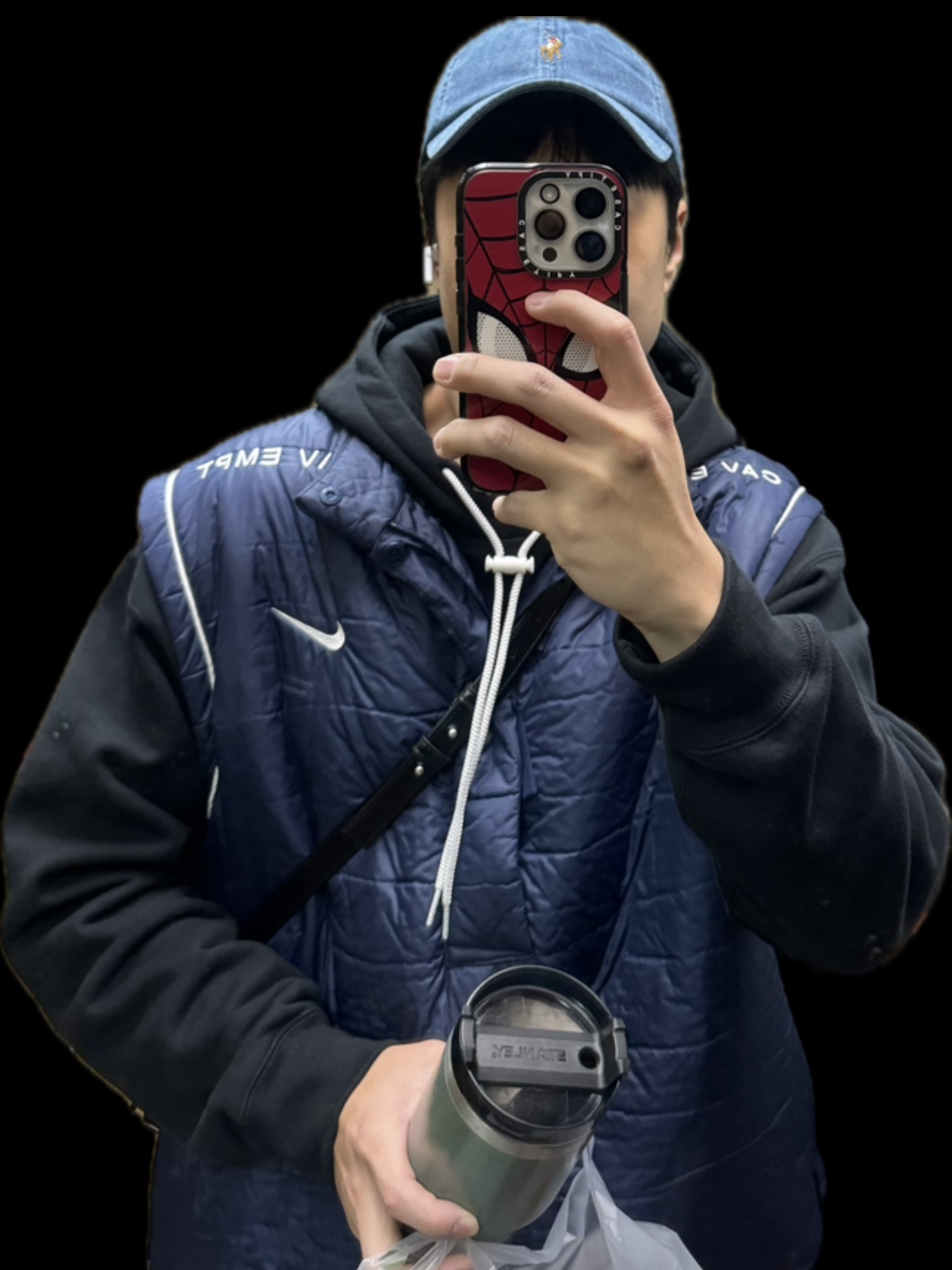 Nike x Cav Empt Vest Navy, Nike NRG Solo Swoosh Fleece Hoodie Black White - Asia 착용 스타일