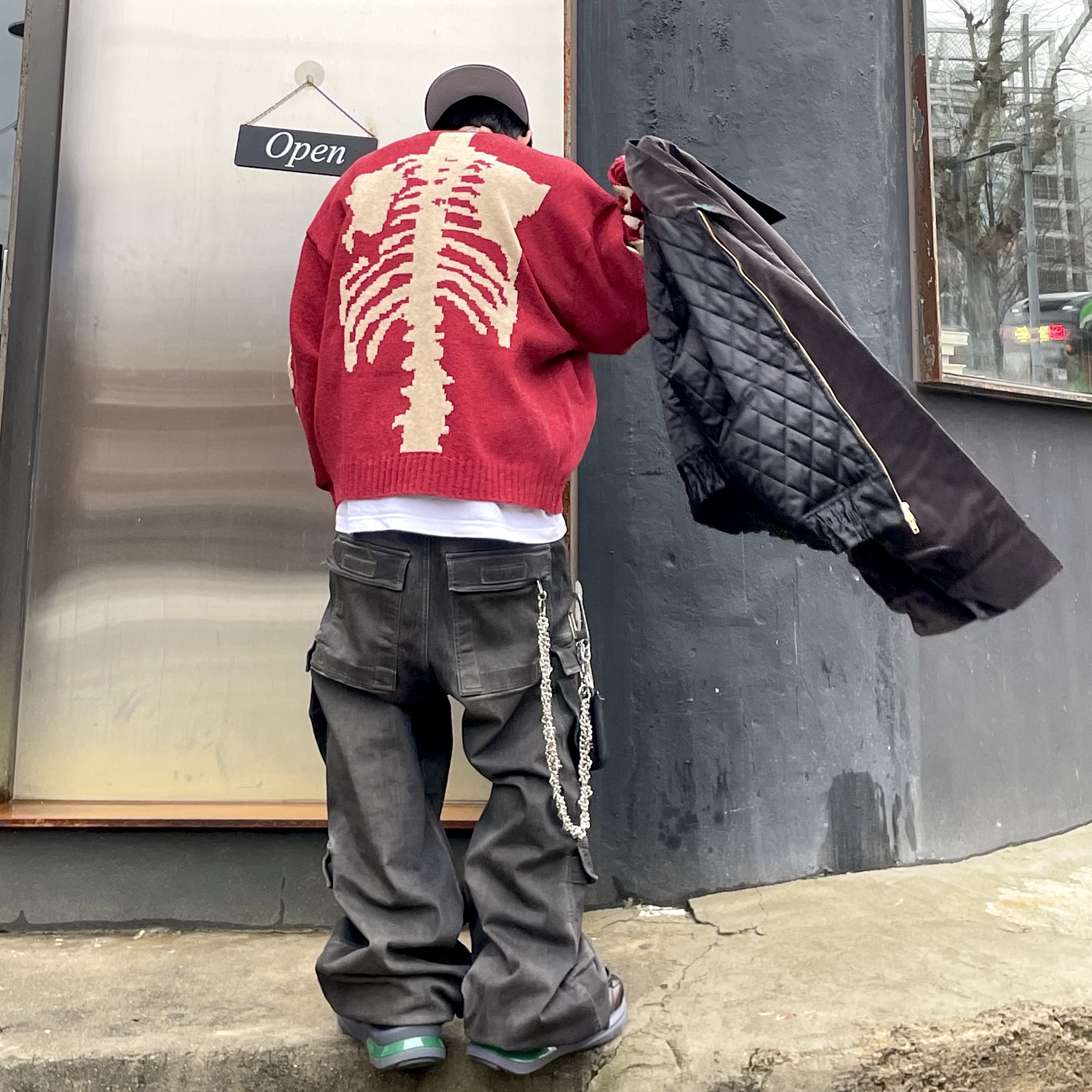 Cactus Plant Flea Market Too Slow Souvenir Jacket Brown, Kapital 5G Wool Bone Crewneck Sweater Red 착용 스타일 - 2