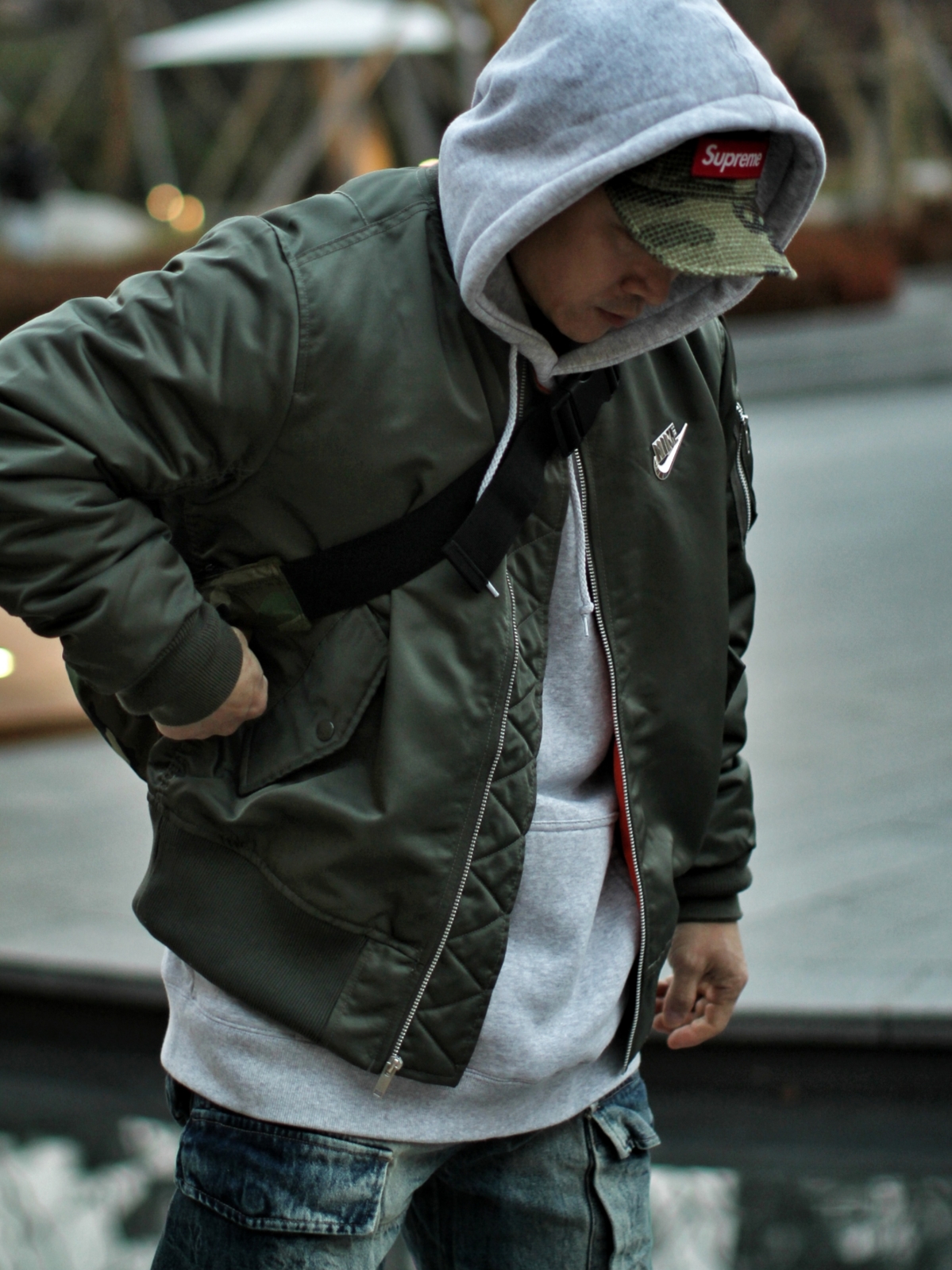 Supreme Camo Grid Velvet Camp Cap Woodland Camo - 22FW, Nike NSW Punk Bomber Jacket - Asia 착용 스타일 - 2