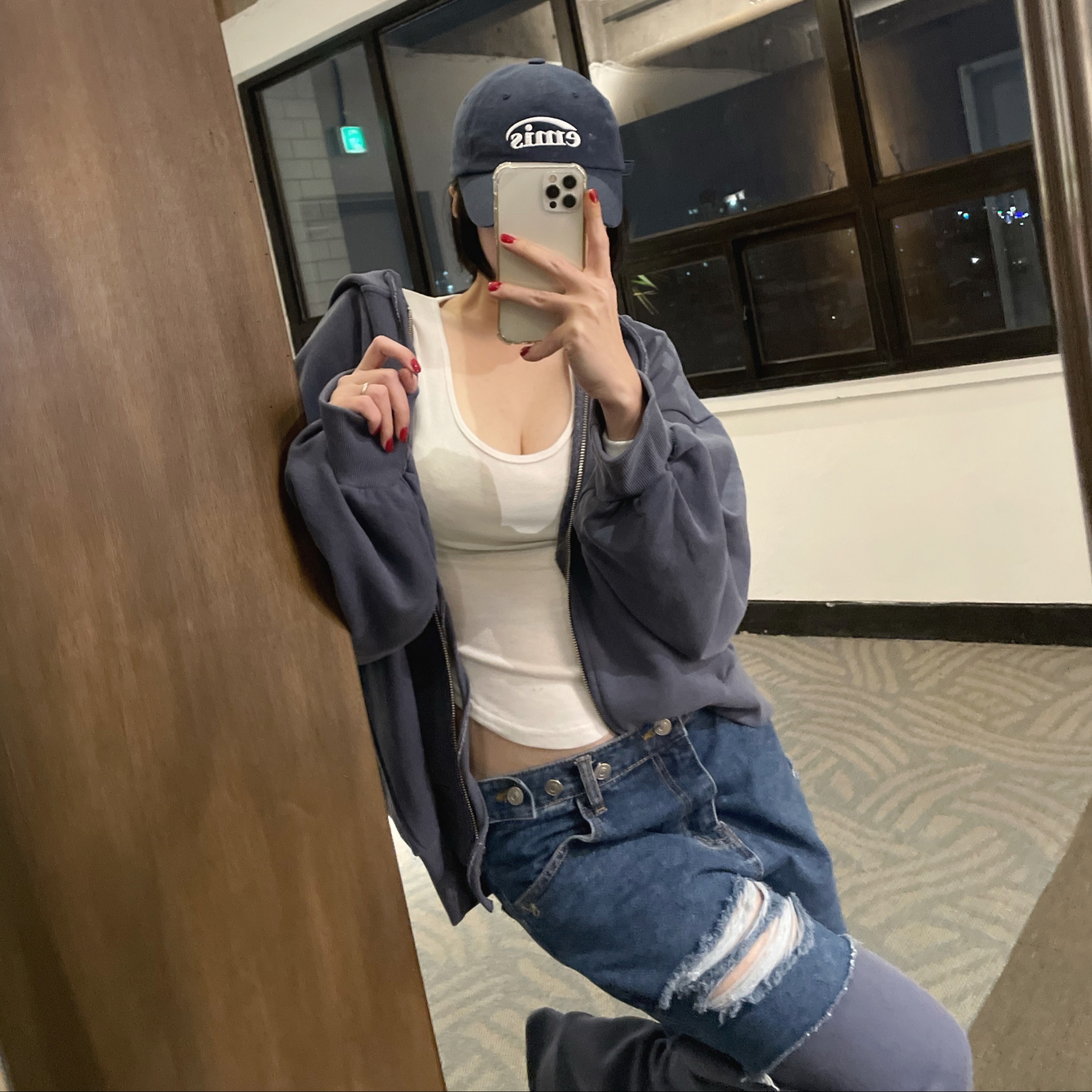 Emis New Logo Emis Cap Navy, Onitsuka Tiger Mexico 66 SD PF Yellow Black 착용 스타일 - 1