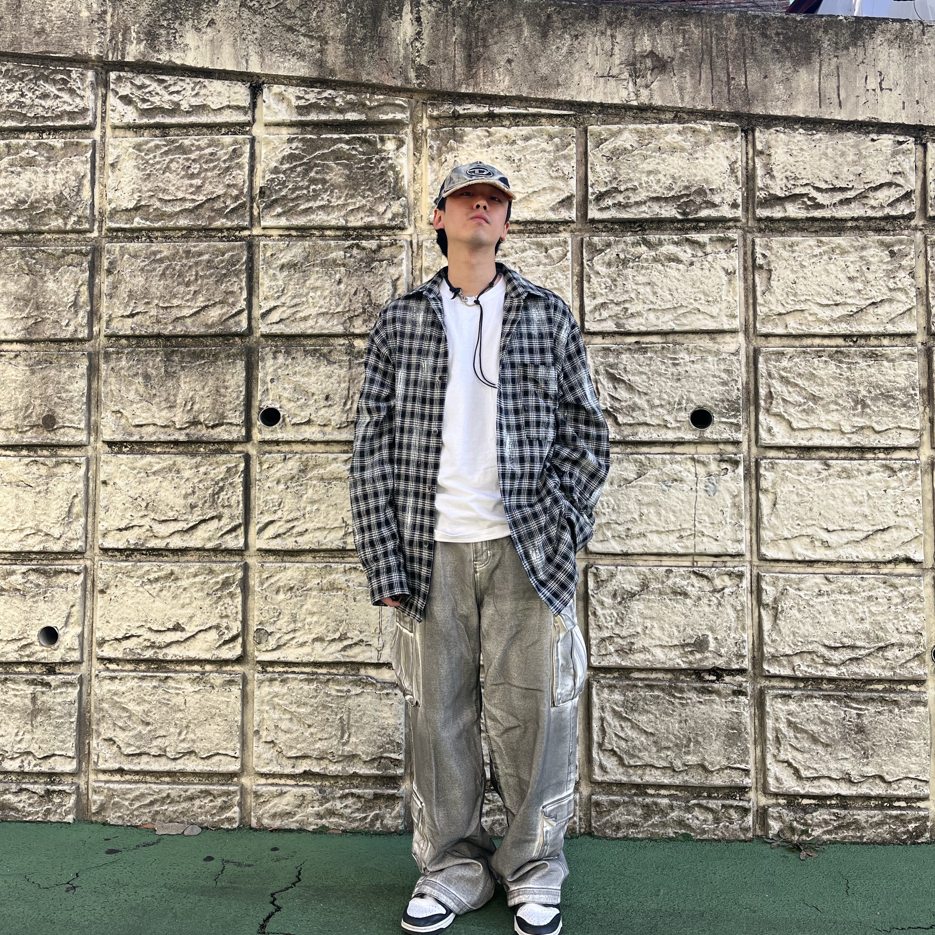 Diesel C-Seymon Treated Denim Baseball Cap Blue White 착용 스타일
