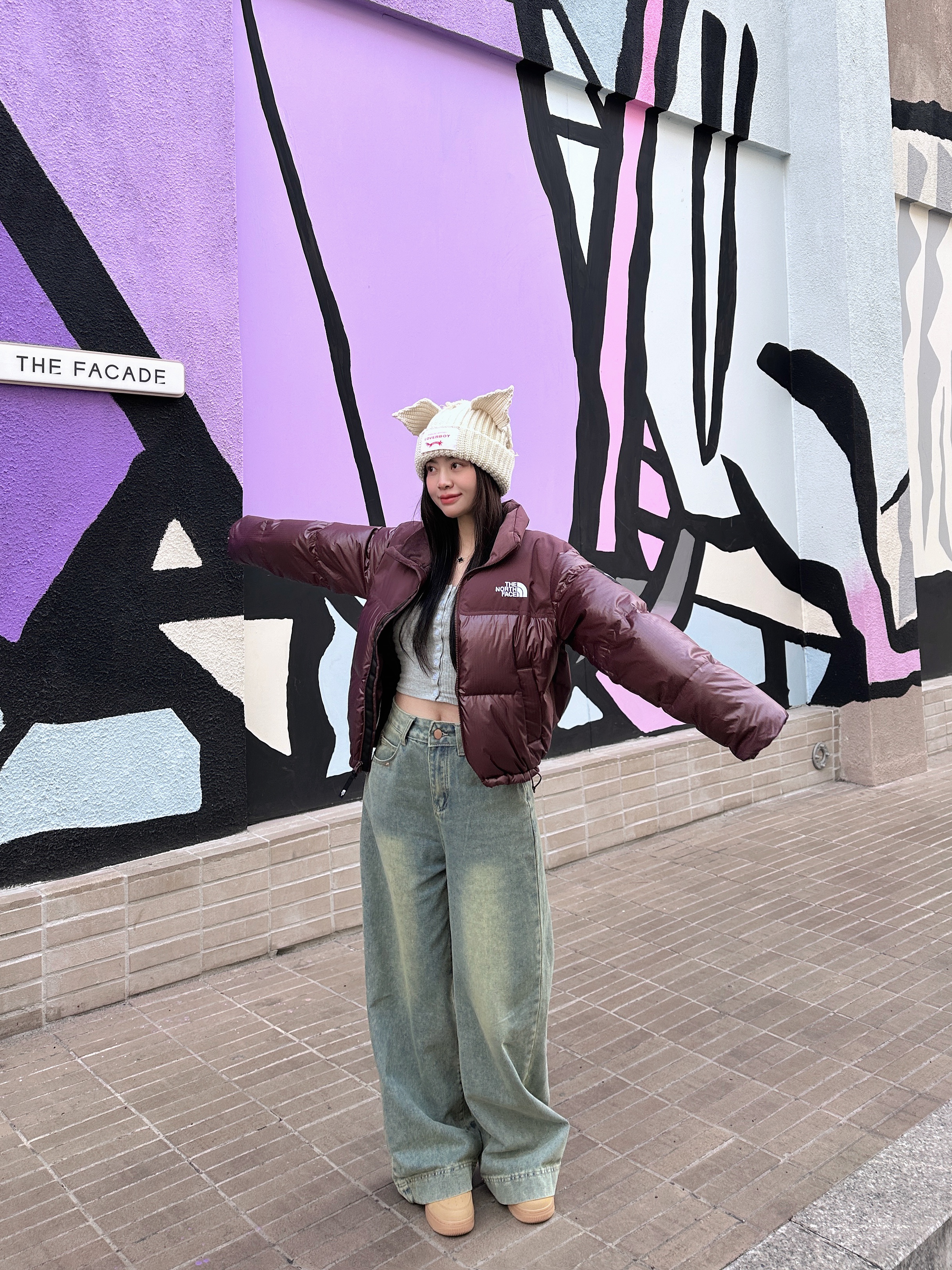 Charles Jeffrey Loverboy Chunky Ears Beanie Ecru, (W) The North Face White Label Novelty Nuptse Down Jacket Cocoa Brown 착용 스타일 - 1