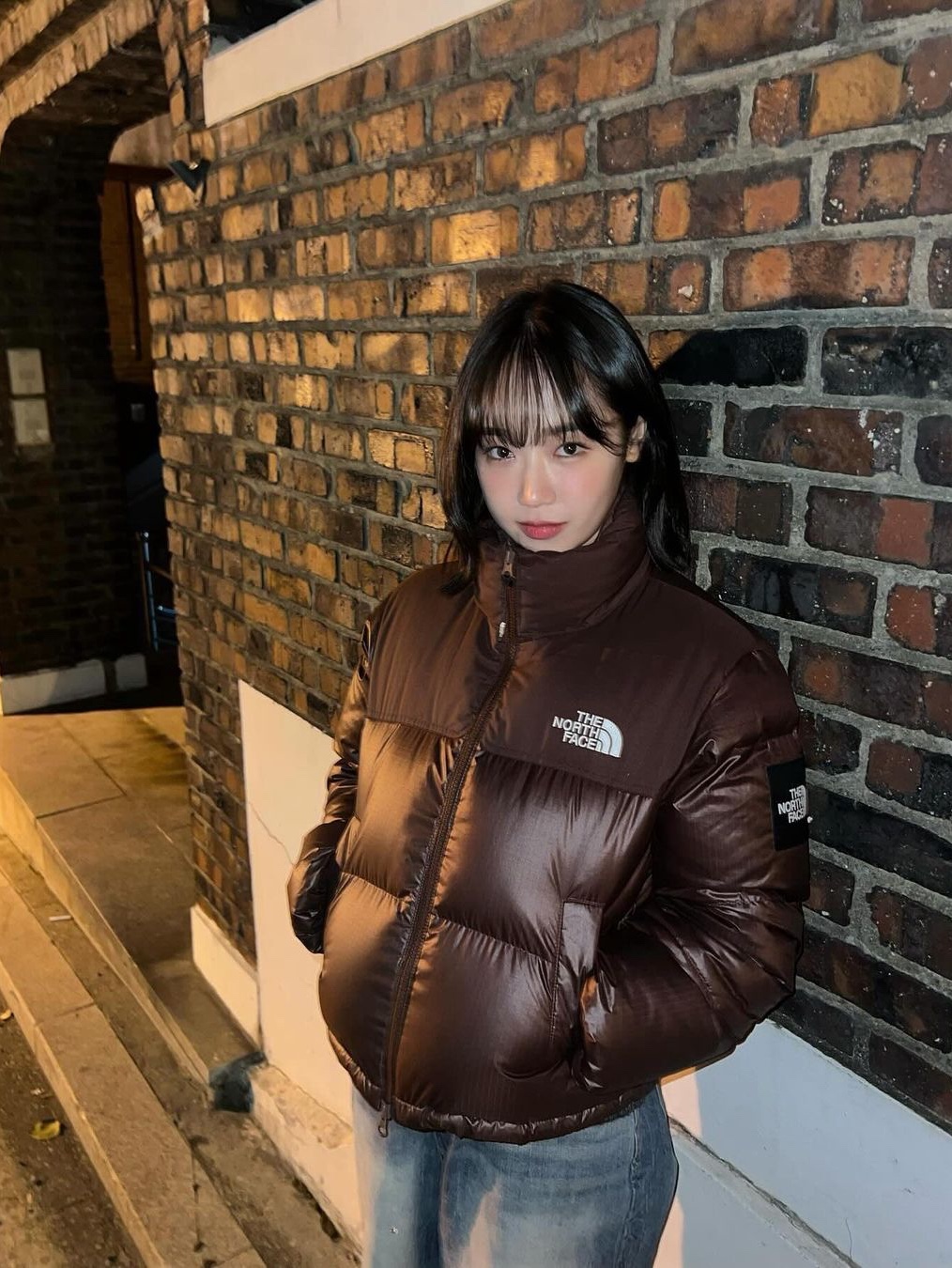 The North Face 1996 Water Shield Nuptse Jacket Beige Brown, (W) The North Face 1996 Eco Nuptse Jacket Mandarin Orange 착용 스타일 - 2