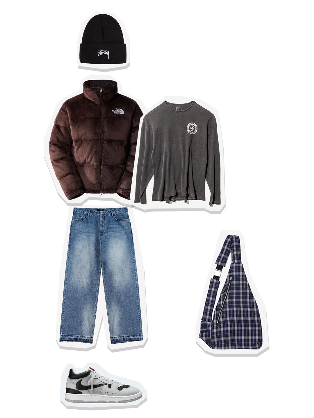 The North Face Versa Velour Nuptse Jacket Coal Brown, Nike x Travis Scott Mac Attack SP Light Smoke Grey 착용 스타일 - 1