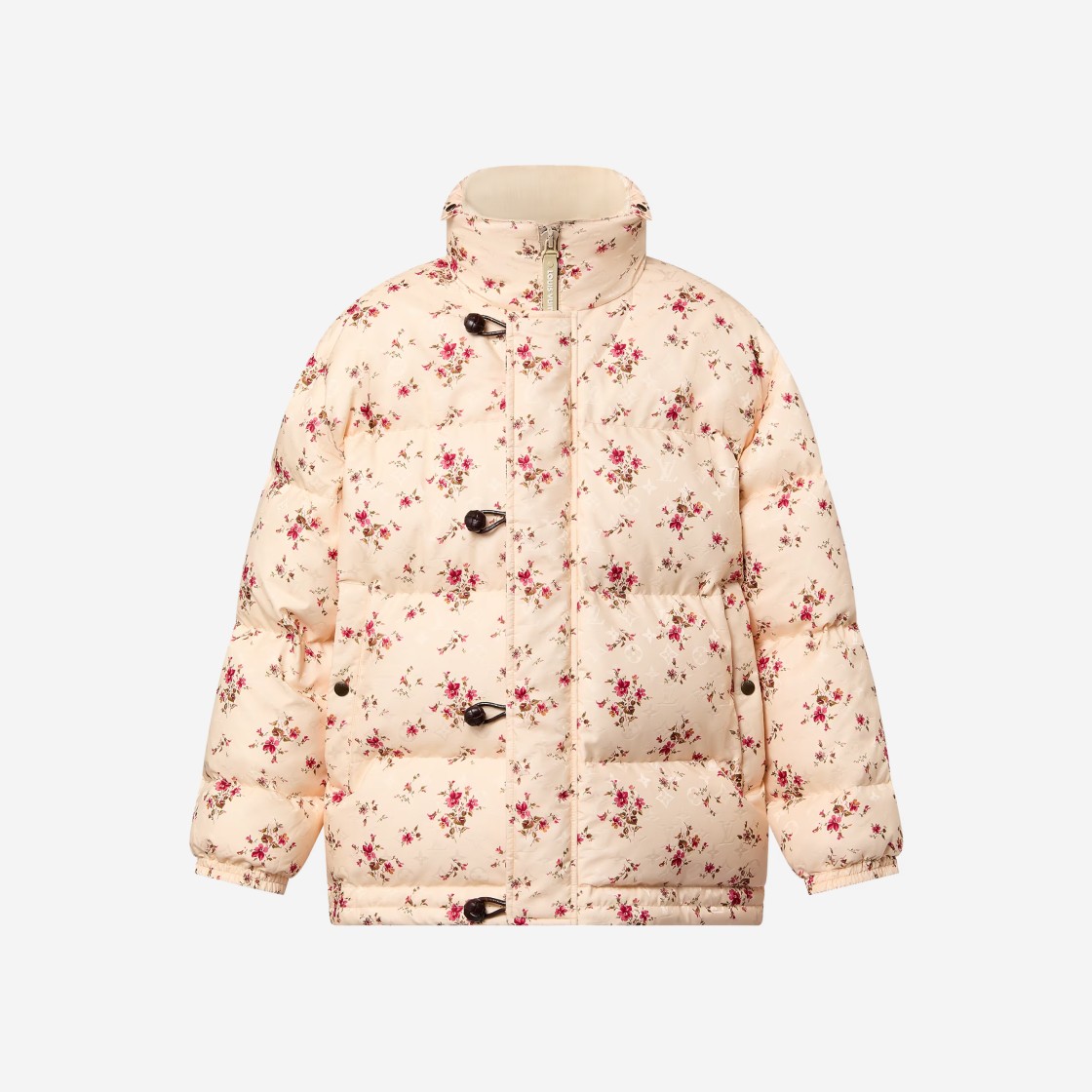 (W) Louis Vuitton Floral Print Long Puffer Jacket Pink Beige 상세 이미지 1