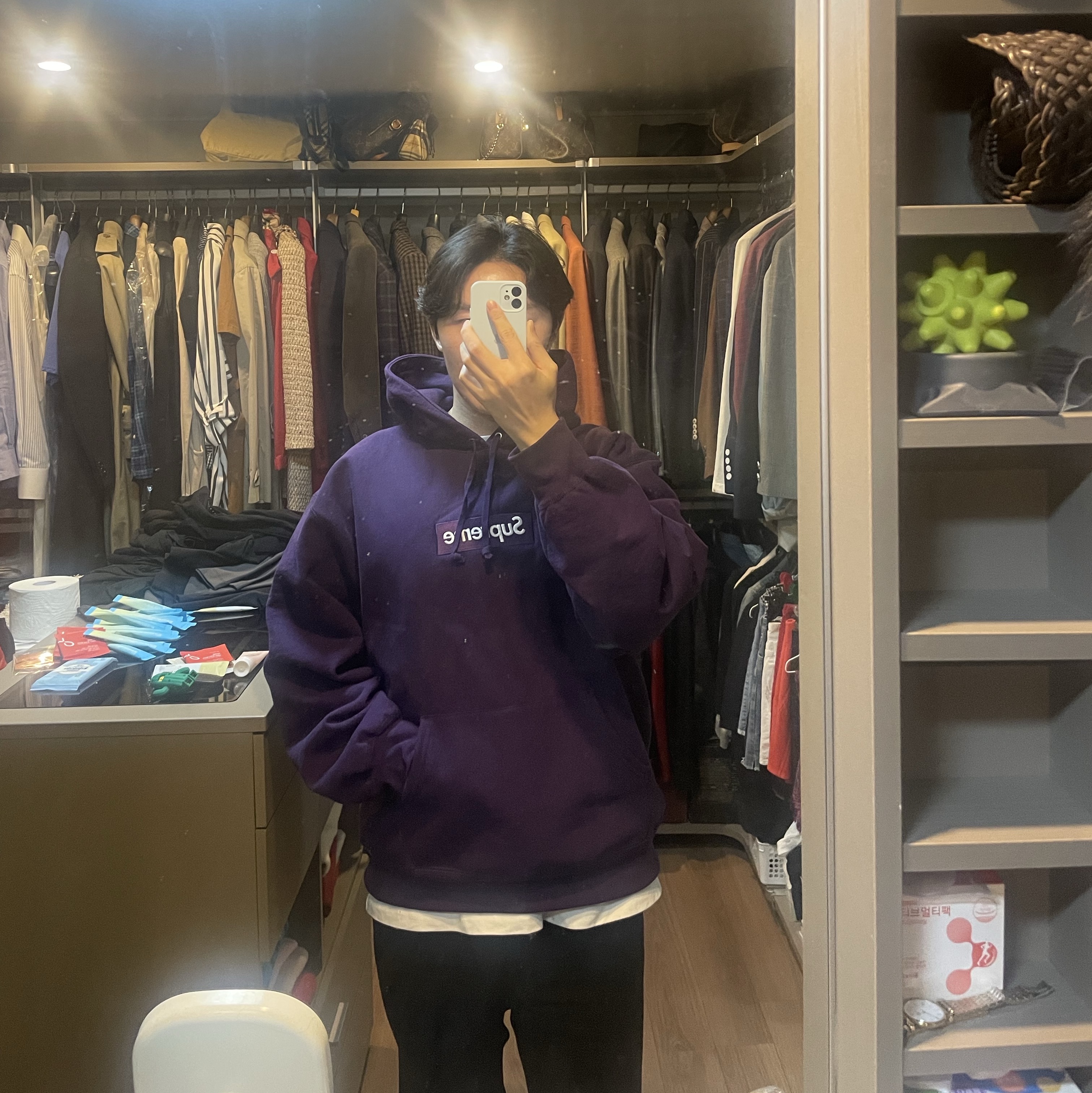Supreme Box Logo Hooded Sweatshirt Dark Purple - 23FW 착용 스타일 - 1