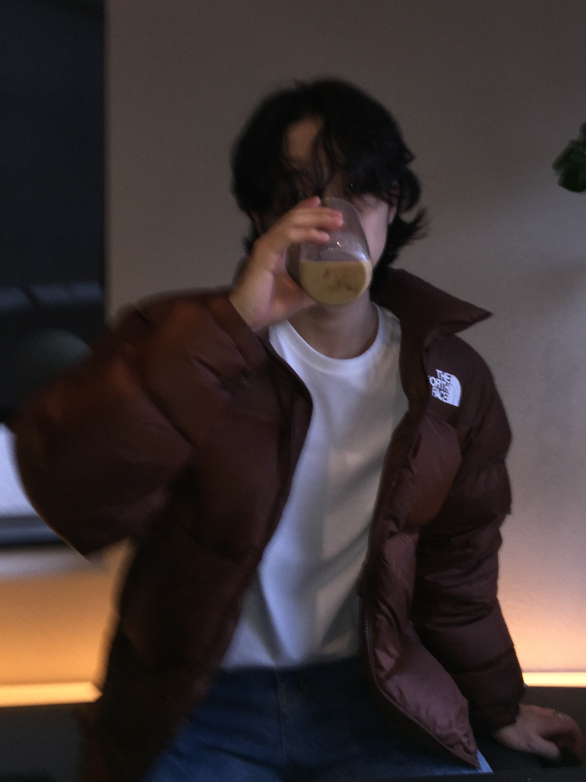 The North Face 1996 Retro Nuptse Jacket Dark Oak 착용 스타일