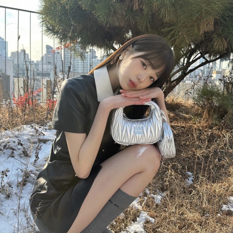 Miu Miu Wander Matelasse Nappa Leather Mini Hobo Bag Silver 착용 스타일