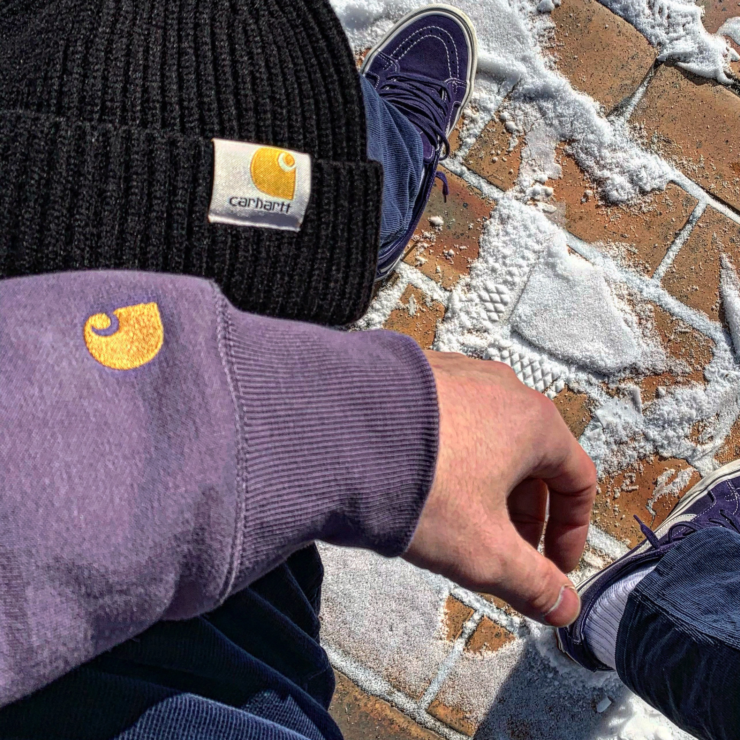 Vans Sk8-Low Reissue SF Salt Wash Astral Aura, Carhartt WIP Hooded Carhartt Sweatshirt Glassy Purple 착용 스타일
