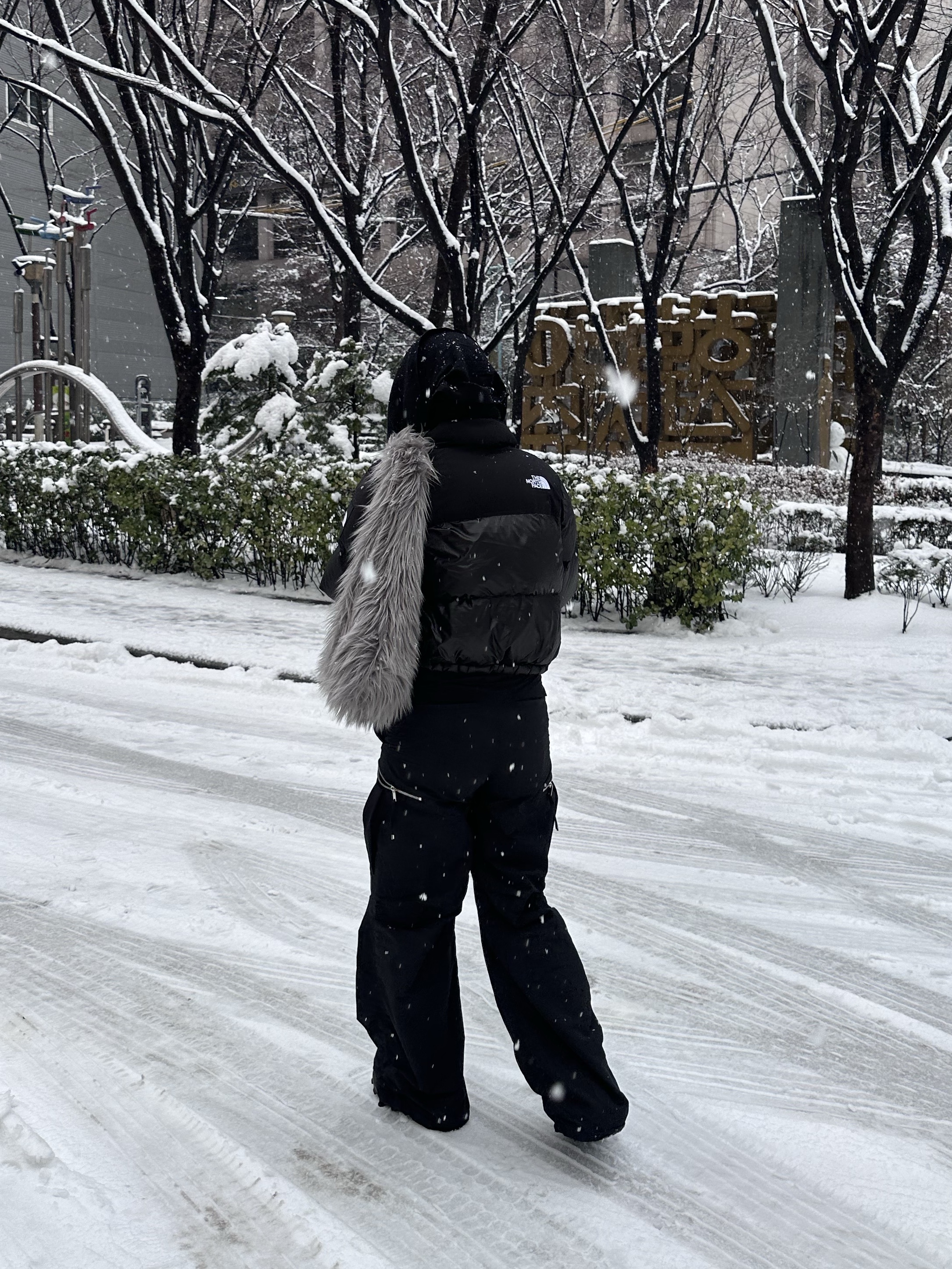 (W) The North Face White Label Novelty Nuptse Down Jacket Black, Salomon x MM6 Maison Margiela Cross Low Black 착용 스타일 - 1