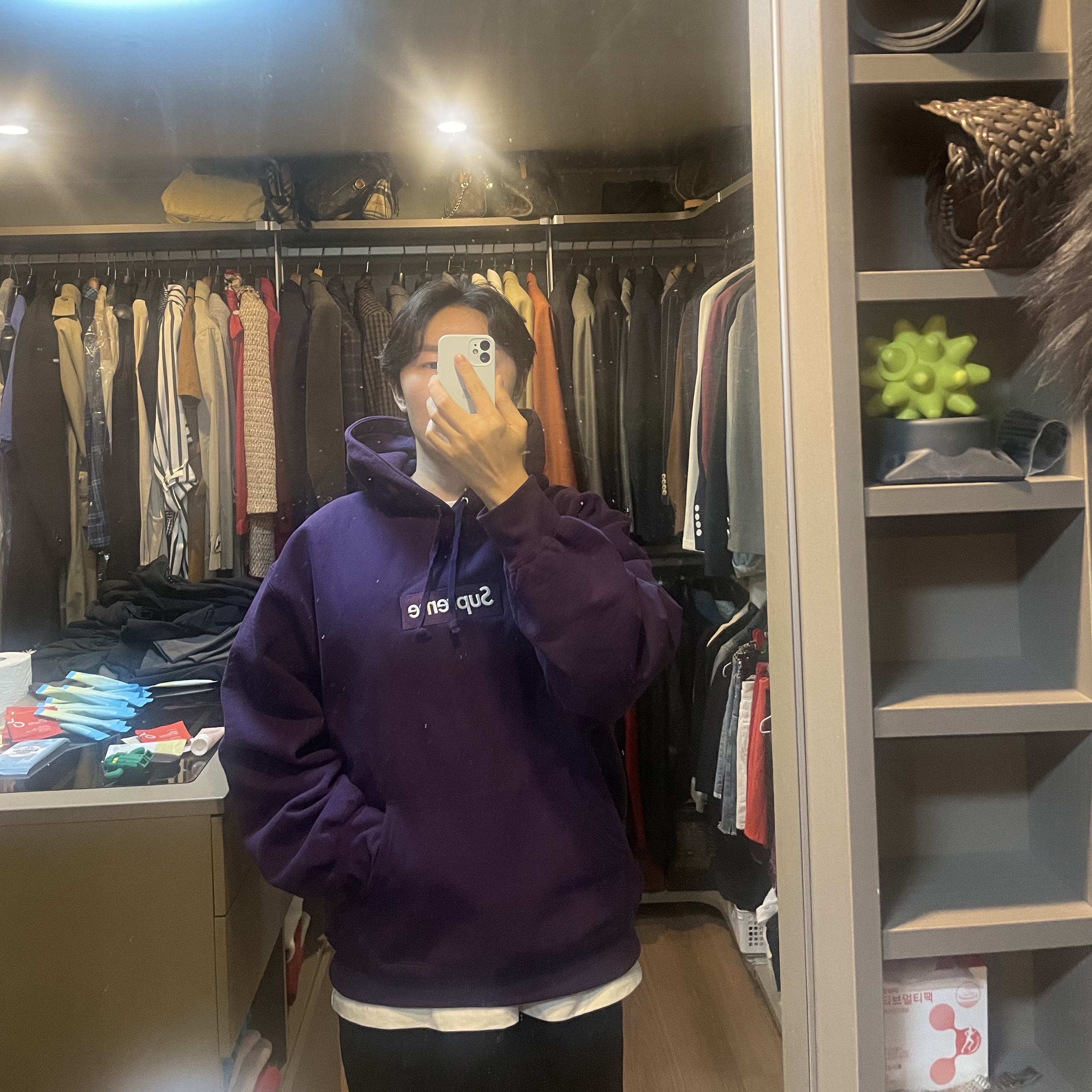 Supreme Box Logo Hooded Sweatshirt Dark Purple - 23FW 착용 스타일 - 2