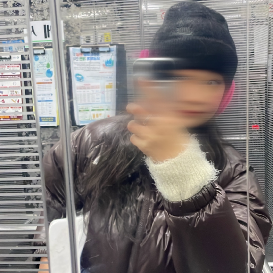 (W) The North Face White Label Neo Puffy Down Jacket Brown, Nike Peak Beanie Black 착용 스타일 - 2