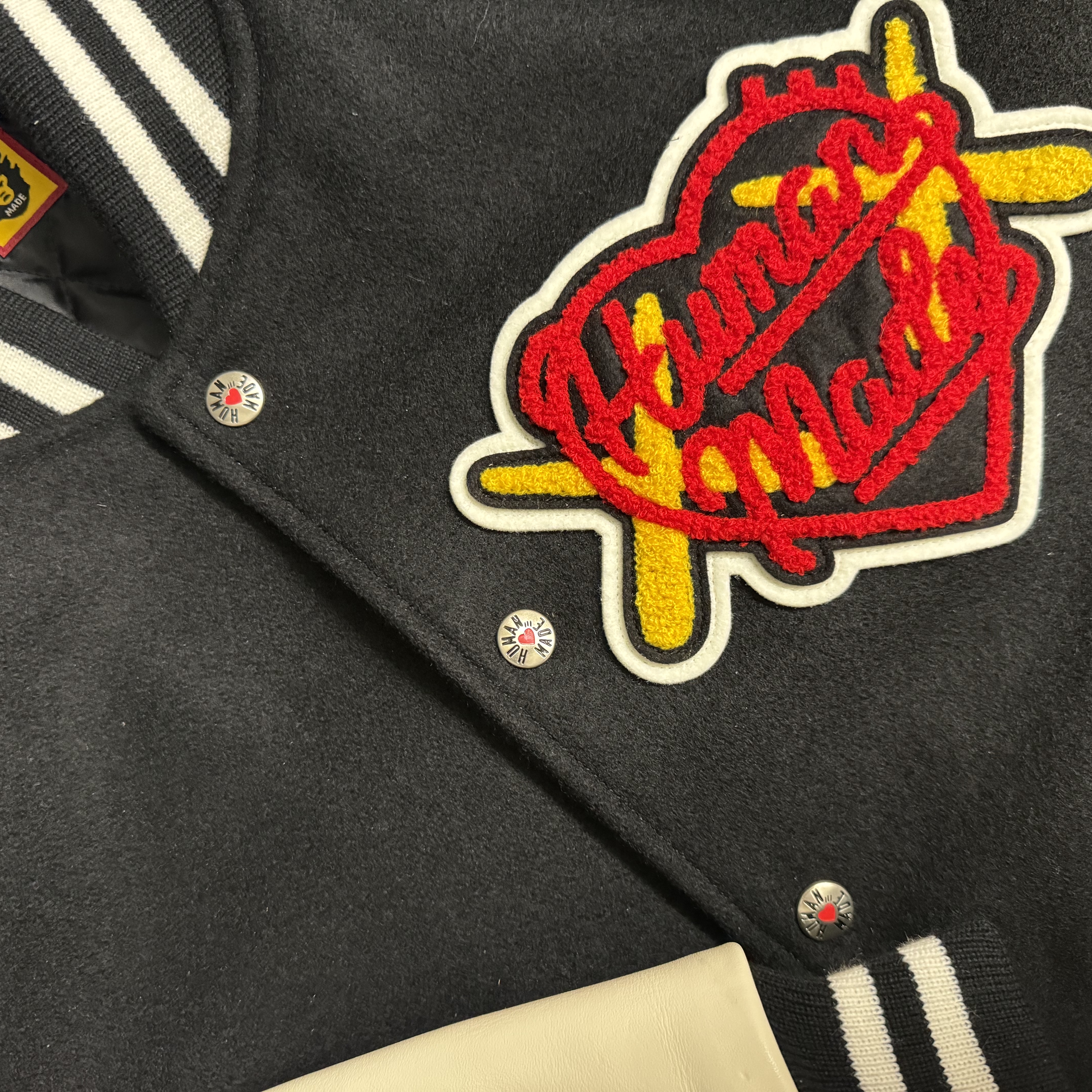 Human Made x Kaws Varsity Jacket #1 Black 착용 스타일 - 4
