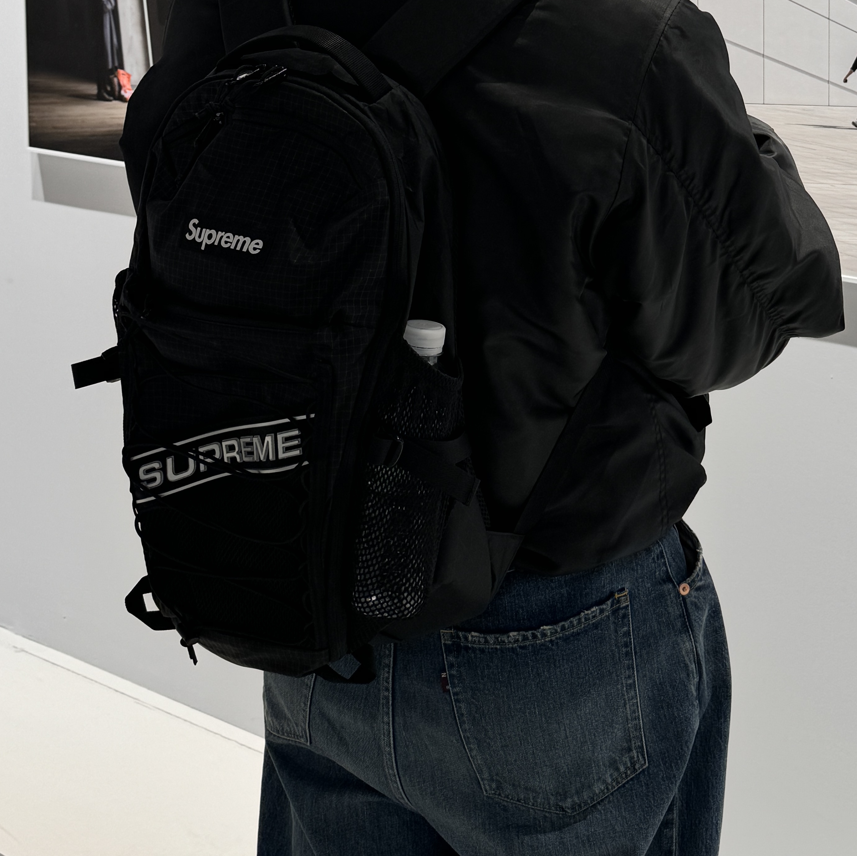 Supreme Backpack Black - 23FW, Needles H.D. Jean Pants Indigo 착용 스타일 - 2