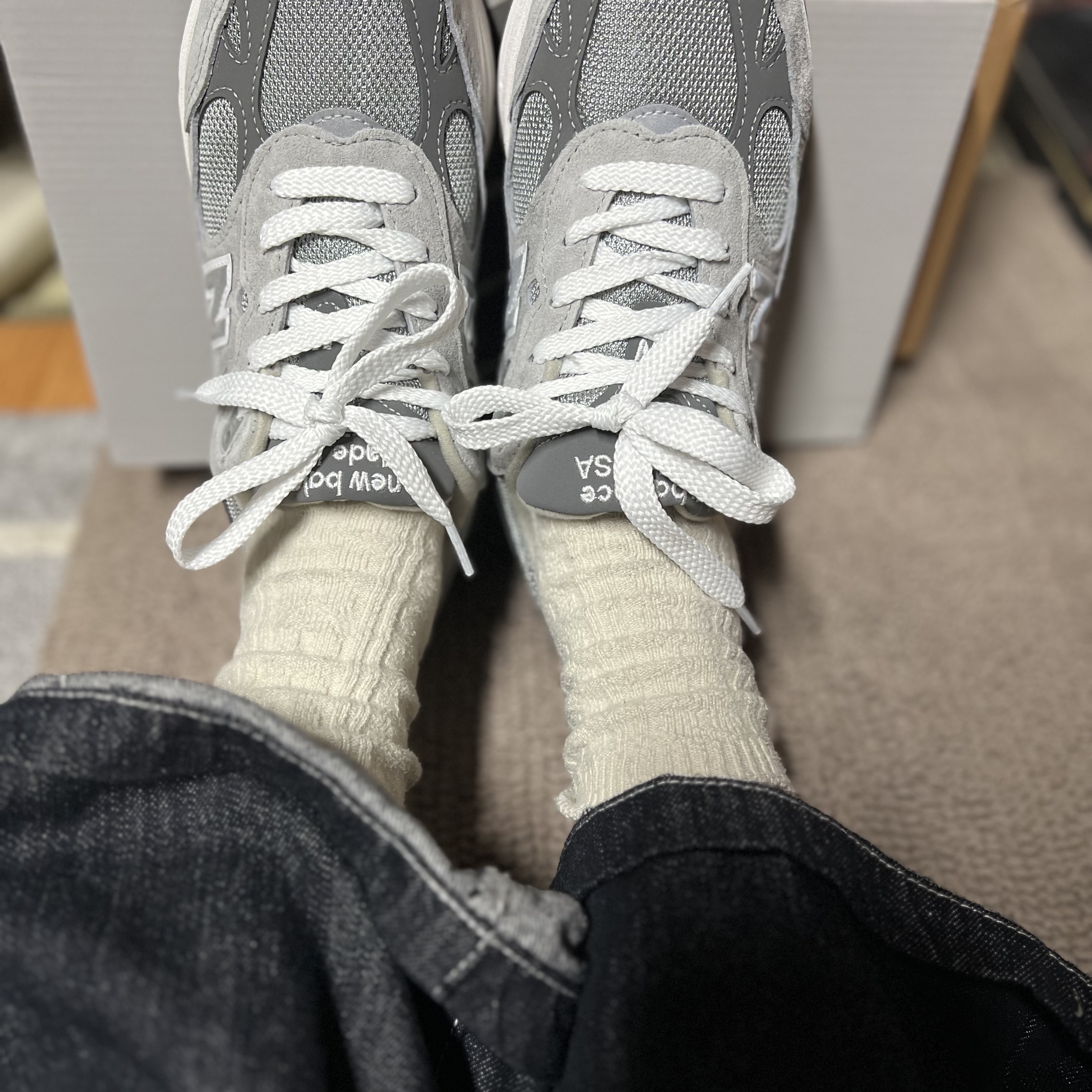 (W) New Balance 993 Made in USA Grey - B Standard 착용 스타일 - 1