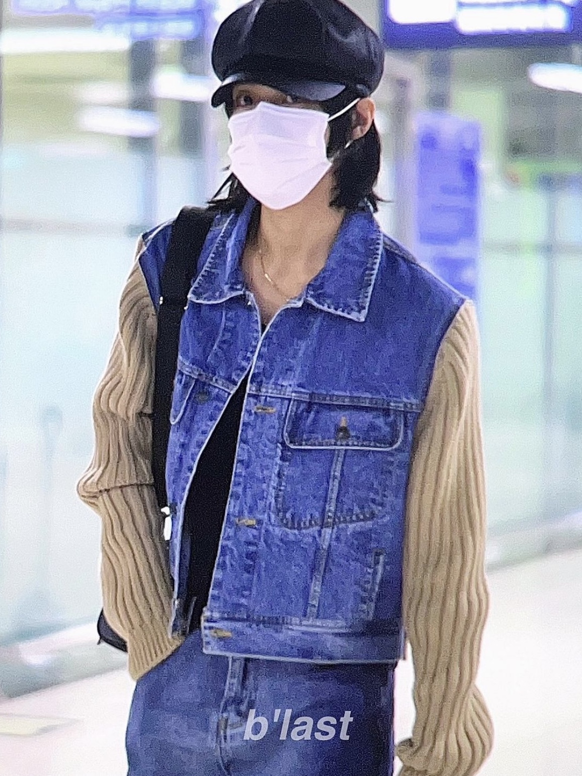 Diesel K-Layton W Knit and Denim Trucker Jacket Blue Brown 착용 스타일