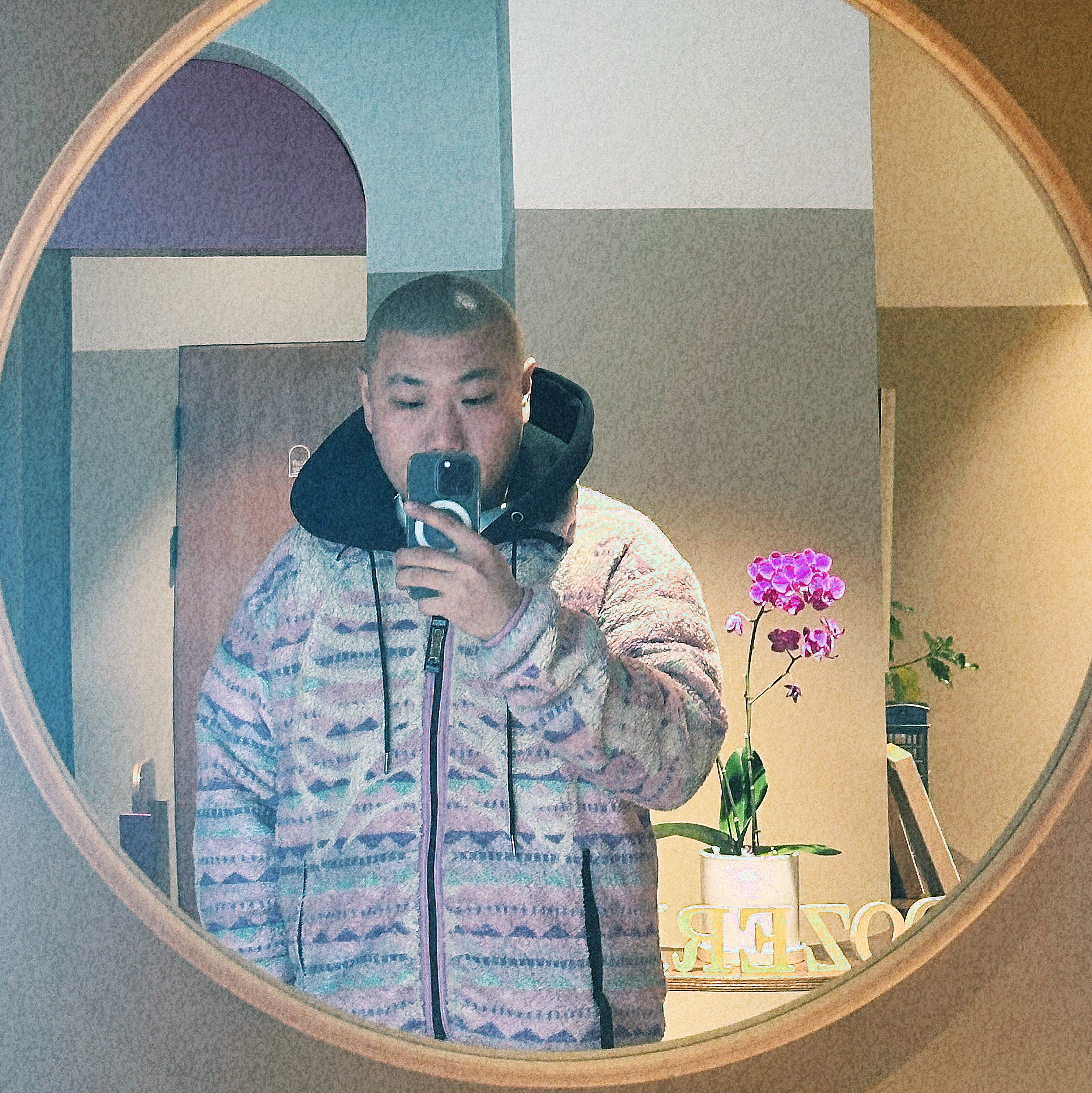 Kapital Ashland Stripe & Bone Fleece Zip Blouson Pink 착용 스타일
