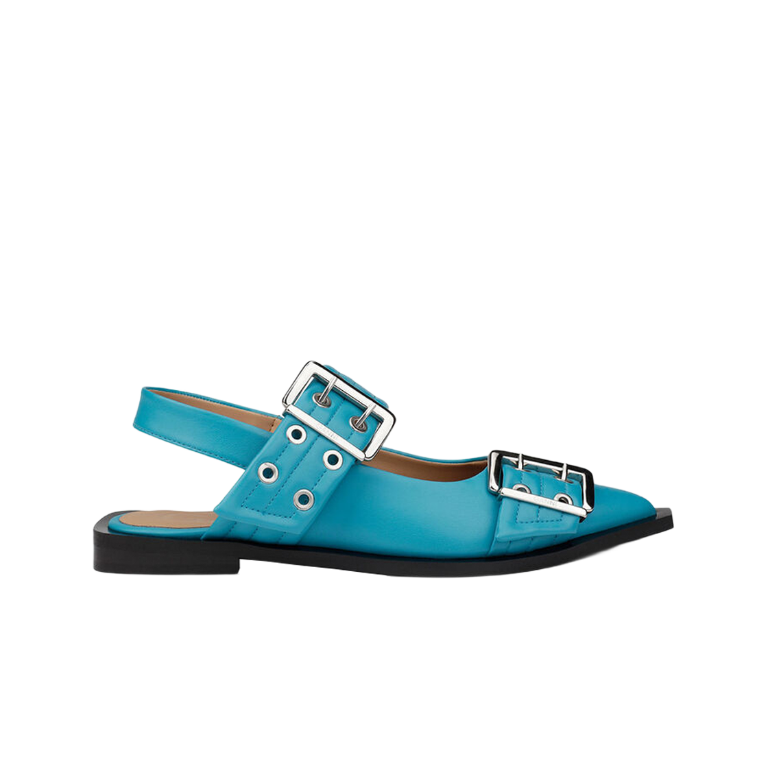 (W) 가니 페미닌 버클 발레리나 알제 블루((W) Ganni Feminine Buckle Ballerinas Algiers Blue)