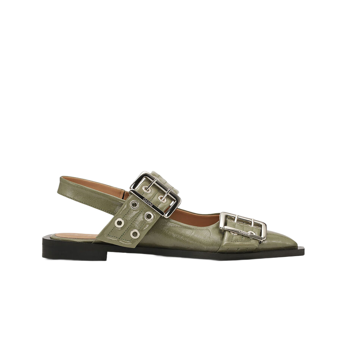 (W) 가니 청키 버클 발레리나 칼라마타((W) Ganni Chunky Buckle Ballerinas Kalamata)