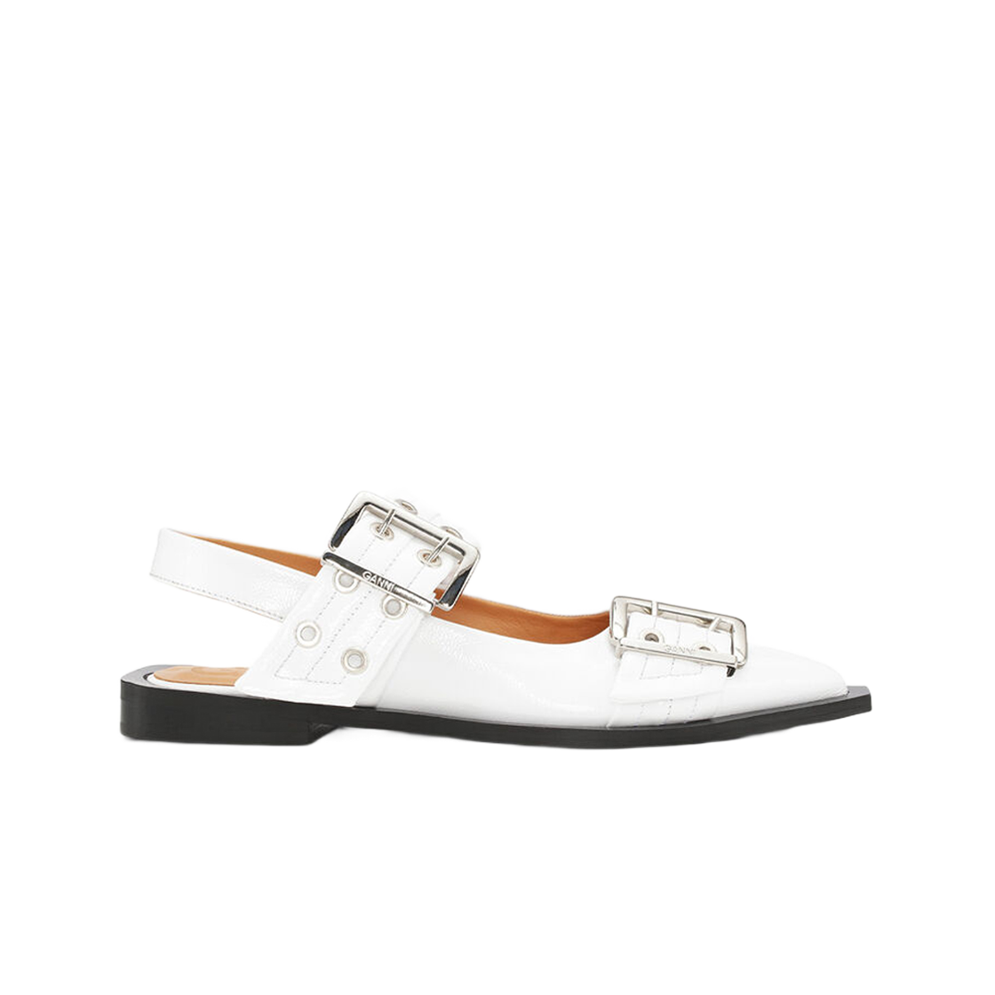 S2173-135 (W) Ganni Wide Welt Buckle Ballerinas Egret