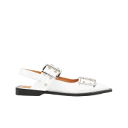 (W) Ganni Wide Welt Buckle Ballerinas Egret