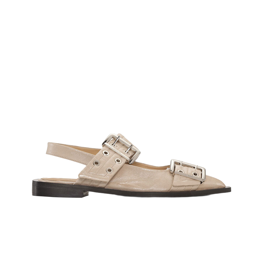 S2466-017 (W) Ganni Feminine Buckle Ballerinas Taos Taupe