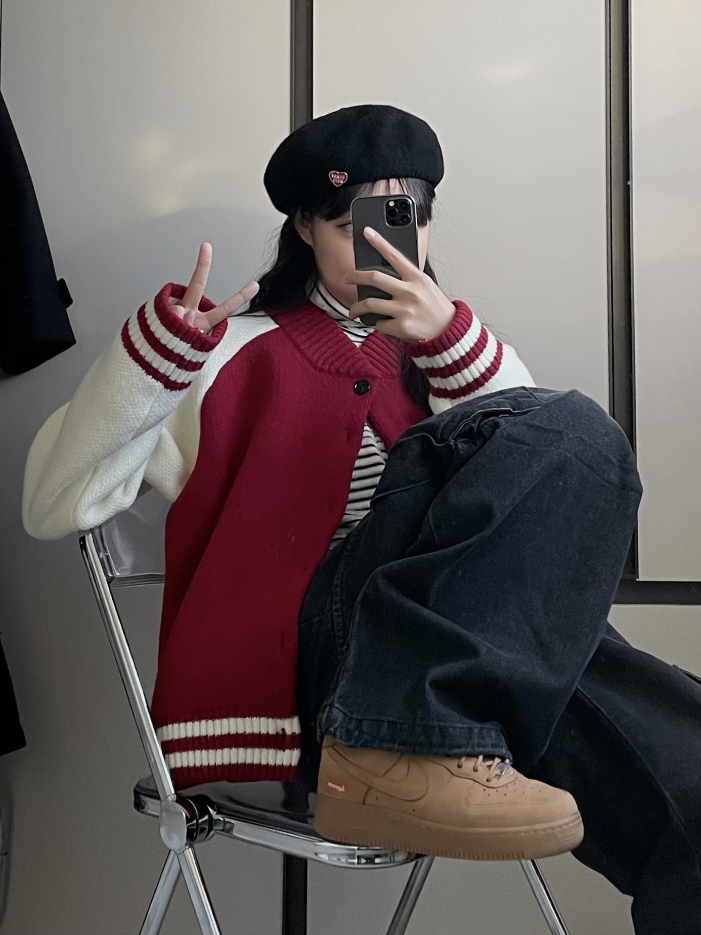휴먼 메이드 하트 핀 레드, 나이키 x 슈프림 에어포스 1 로우 플랙스 착용 스타일 - 2