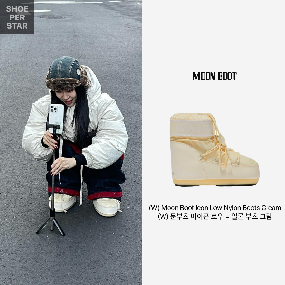 (W) Moon Boot Icon Low Nylon Boots Cream 착용 스타일 - 1