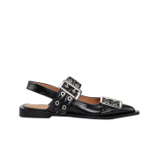 (W) Ganni Feminine Buckle Ballerinas Black